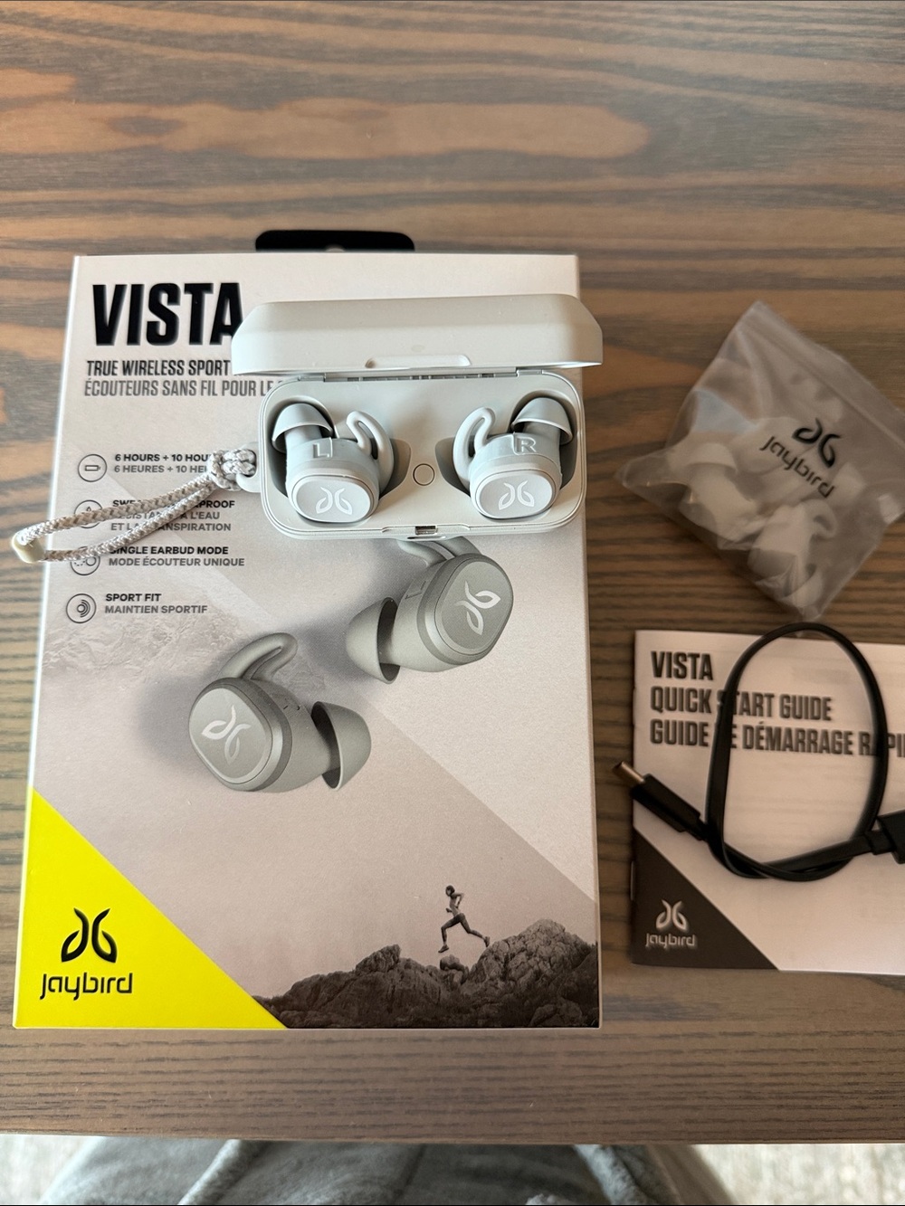 JayBird Vista Wireless Sport Earbuds — Light Gray - Like New